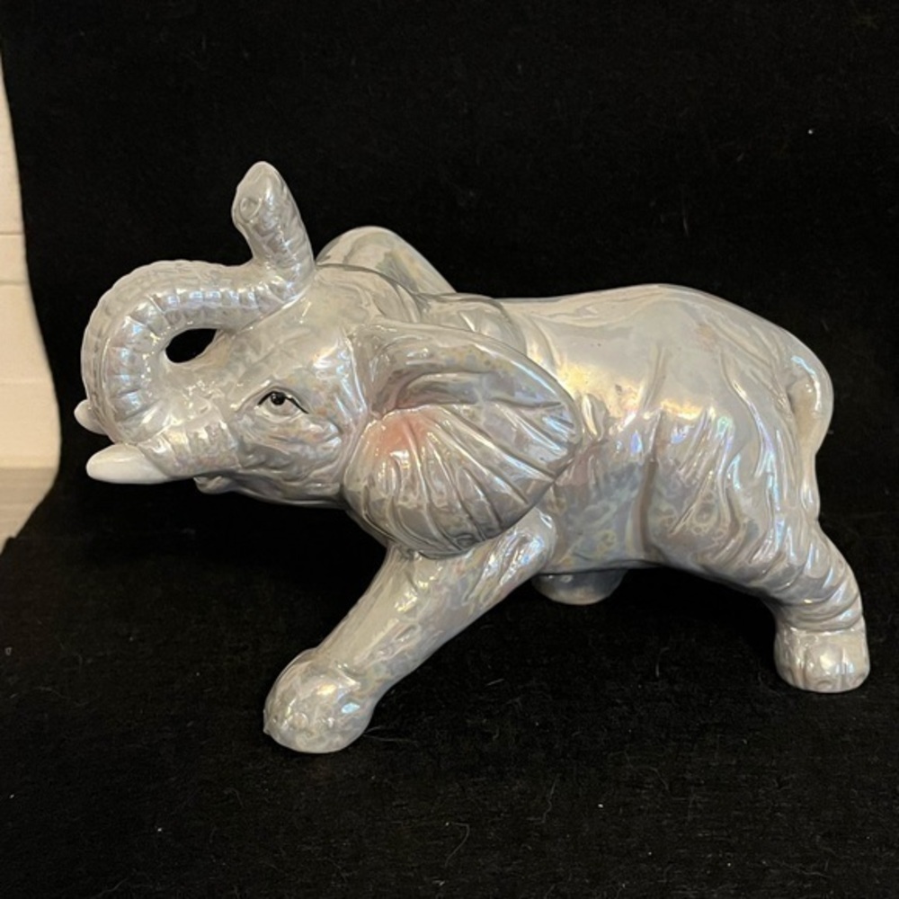 Vintage Gray Lusterware Elephant Figurine Animal Statue